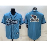 Men's Tennessee Titans Blue Team Big Logo With Patch Cool Base Stitched Baseball Jersey