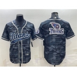 Men's Tennessee Titans Gray Camo Team Big Logo With Patch Cool Base Stitched Baseball Jersey