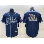 Men's Tennessee Titans Navy Blue Team Big Logo With Patch Cool Base Stitched Baseball Jersey