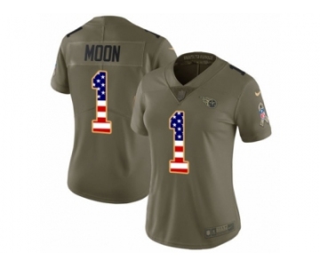 Women Nike Tennessee Titans #1 Warren Moon Limited Olive USA Flag 2017 Salute to Service NFL Jersey