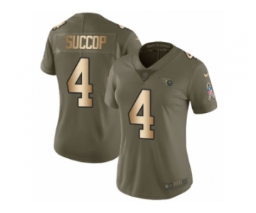 Women Nike Tennessee Titans #4 Ryan Succop Limited Olive Gold 2017 Salute to Service NFL Jersey