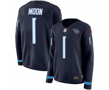 Women's Nike Tennessee Titans #1 Warren Moon Limited Navy Blue Therma Long Sleeve NFL Jersey