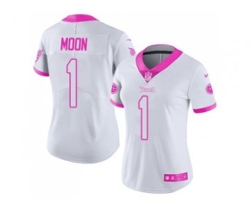 Women's Nike Tennessee Titans #1 Warren Moon White Pink Stitched NFL Limited Rush Fashion Jersey