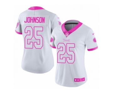 Women's Nike Tennessee Titans #25 Rashad Johnson Limited White Pink Rush Fashion NFL Jersey