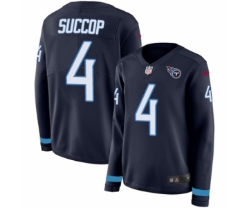 Women's Nike Tennessee Titans #4 Ryan Succop Limited Navy Blue Therma Long Sleeve NFL Jersey