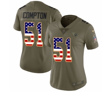 Women's Nike Tennessee Titans #51 Will Compton Limited Olive USA Flag 2017 Salute to Service NFL Jersey