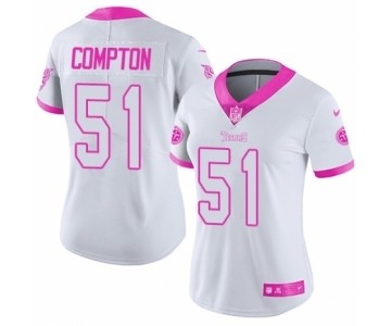 Women's Nike Tennessee Titans #51 Will Compton Limited White Pink Rush Fashion NFL Jersey