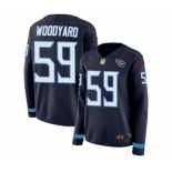 Women's Nike Tennessee Titans #59 Wesley Woodyard Limited Navy Blue Therma Long Sleeve NFL Jersey