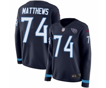 Women's Nike Tennessee Titans #74 Bruce Matthews Limited Navy Blue Therma Long Sleeve NFL Jersey