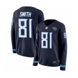 Women's Nike Tennessee Titans #81 Jonnu Smith Limited Navy Blue Therma Long Sleeve NFL Jersey