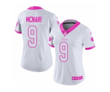 Women's Nike Tennessee Titans #9 Steve McNair Limited White Pink Rush Fashion NFL Jersey