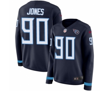 Women's Nike Tennessee Titans #90 DaQuan Jones Limited Navy Blue Therma Long Sleeve NFL Jersey