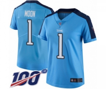 Women's Tennessee Titans #1 Warren Moon Limited Light Blue Rush Vapor Untouchable 100th Season Football Jersey