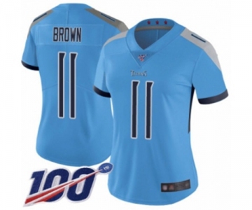 Women's Tennessee Titans #11 A.J. Brown Light Blue Alternate Vapor Untouchable Limited Player 100th Season Football Jersey