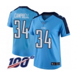 Women's Tennessee Titans #34 Earl Campbell Limited Light Blue Rush Vapor Untouchable 100th Season Football Jersey