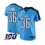 Women's Tennessee Titans #36 LeShaun Sims Limited Light Blue Rush Vapor Untouchable 100th Season Football Jersey