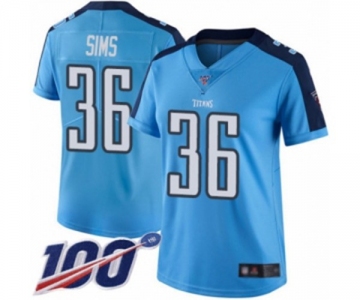 Women's Tennessee Titans #36 LeShaun Sims Limited Light Blue Rush Vapor Untouchable 100th Season Football Jersey