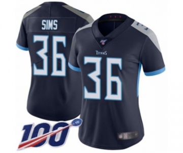 Women's Tennessee Titans #36 LeShaun Sims Navy Blue Team Color Vapor Untouchable Limited Player 100th Season Football Jersey