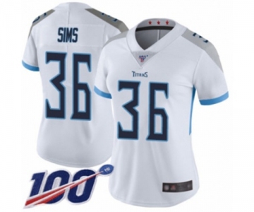 Women's Tennessee Titans #36 LeShaun Sims White Vapor Untouchable Limited Player 100th Season Football Jersey