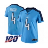 Women's Tennessee Titans #4 Ryan Succop Limited Light Blue Rush Vapor Untouchable 100th Season Football Jersey