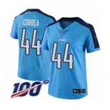 Women's Tennessee Titans #44 Kamalei Correa Limited Light Blue Rush Vapor Untouchable 100th Season Football Jersey