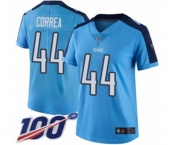 Women's Tennessee Titans #44 Kamalei Correa Limited Light Blue Rush Vapor Untouchable 100th Season Football Jersey