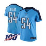 Women's Tennessee Titans #54 Rashaan Evans Limited Light Blue Rush Vapor Untouchable 100th Season Football Jersey