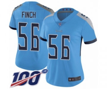 Women's Tennessee Titans #56 Sharif Finch Light Blue Alternate Vapor Untouchable Limited Player 100th Season Football Jersey