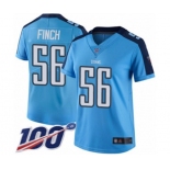 Women's Tennessee Titans #56 Sharif Finch Limited Light Blue Rush Vapor Untouchable 100th Season Football Jersey