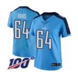 Women's Tennessee Titans #64 Nate Davis Limited Light Blue Rush Vapor Untouchable 100th Season Football Jersey