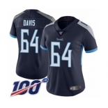 Women's Tennessee Titans #64 Nate Davis Navy Blue Team Color Vapor Untouchable Limited Player 100th Season Football Jersey