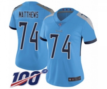 Women's Tennessee Titans #74 Bruce Matthews Light Blue Alternate Vapor Untouchable Limited Player 100th Season Football Jersey