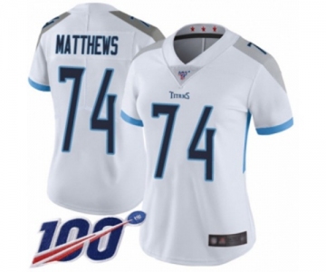 Women's Tennessee Titans #74 Bruce Matthews White Vapor Untouchable Limited Player 100th Season Football Jersey