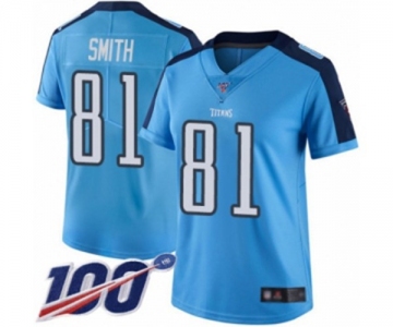 Women's Tennessee Titans #81 Jonnu Smith Limited Light Blue Rush Vapor Untouchable 100th Season Football Jersey