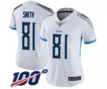 Women's Tennessee Titans #81 Jonnu Smith White Vapor Untouchable Limited Player 100th Season Football Jersey