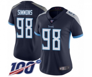 Women's Tennessee Titans #98 Jeffery Simmons Navy Blue Team Color Vapor Untouchable Limited Player 100th Season Football Jersey