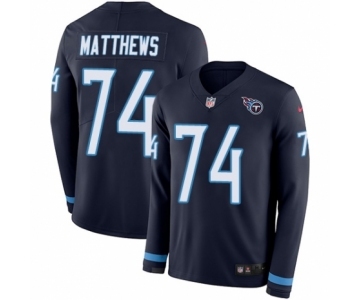 Youth Nike Tennessee Titans #74 Bruce Matthews Limited Navy Blue Therma Long Sleeve NFL Jersey