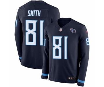 Youth Nike Tennessee Titans #81 Jonnu Smith Limited Navy Blue Therma Long Sleeve NFL Jersey