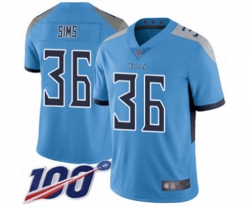 Youth Tennessee Titans #36 LeShaun Sims Light Blue Alternate Vapor Untouchable Limited Player 100th Season Football Jersey