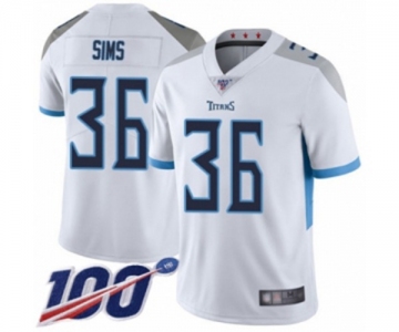 Youth Tennessee Titans #36 LeShaun Sims White Vapor Untouchable Limited Player 100th Season Football Jersey