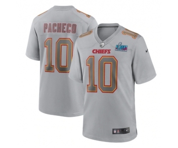 Men's Kansas City Chiefs #10 Isiah Pacheco Gray Super Bowl LVII Patch Atmosphere Fashion Stitched Game Jersey