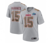 Men's Kansas City Chiefs #15 Patrick Mahomes Gray Super Bowl LVII Patch Atmosphere Fashion Stitched Game Jersey