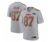 Men's Kansas City Chiefs #87 Travis Kelce Gray Super Bowl LVII Patch Atmosphere Fashion Stitched Game Jersey