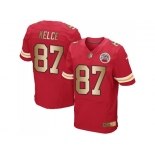 Nike Kansas City Chiefs #87 Travis Kelce Red Team Color Men's Stitched NFL Elite Gold Jersey