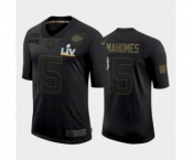 Kansas City Chiefs #15 Patrick Mahomes Black Salute to Service Bowl LV Jersey