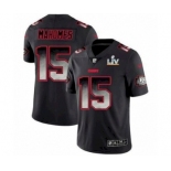 Kansas City Chiefs #15 Patrick Mahomes Black Smoke Bowl LV Jersey