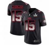 Kansas City Chiefs #15 Patrick Mahomes Black Smoke Bowl LV Jersey