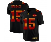 Kansas City Chiefs #15 Patrick Mahomes Men's Black Nike Red Orange Stripe Vapor Limited NFL Jersey