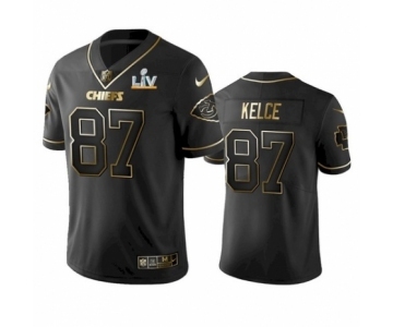 Kansas City Chiefs #87 Travis Kelce Black Golden Super Bowl LV Jersey