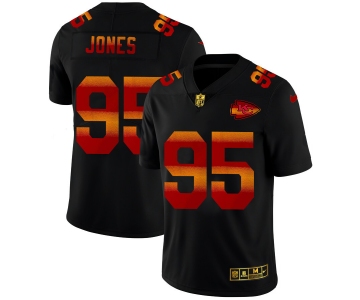 Kansas City Chiefs #95 Chris Jones Men's Black Nike Red Orange Stripe Vapor Limited NFL Jersey